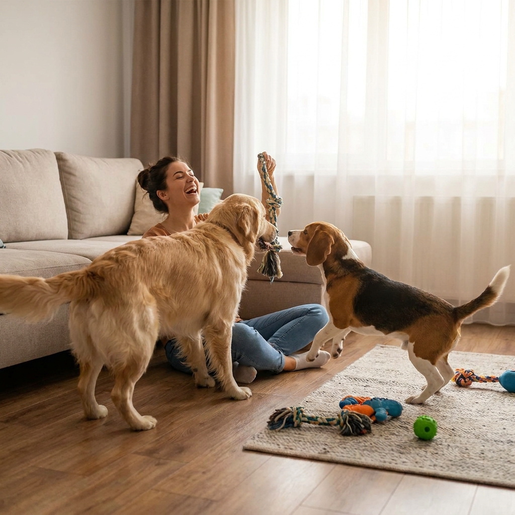 Cachorro feliz brincando com tutor